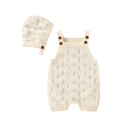 Cotton Baby Rompers Knit Infant Newborn Boys Jumpsuit Sleeveless Summer Toddler Girl Kid Clothing Hat Fashion Solid 2pcs Outfits