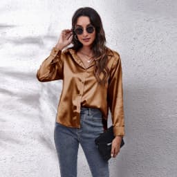Autumn Women Solid Satin Shirt Long Sleeve Imitation Silk Loose Button Up Blouse Shirt Ladies Tops Fashion Clothing