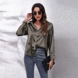 Autumn Women Solid Satin Shirt Long Sleeve Imitation Silk Loose Button Up Blouse Shirt Ladies Tops Fashion Clothing