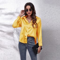Autumn Women Solid Satin Shirt Long Sleeve Imitation Silk Loose Button Up Blouse Shirt Ladies Tops Fashion Clothing