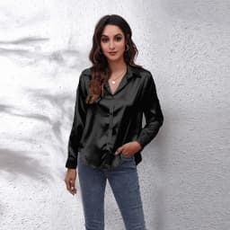 Autumn Women Solid Satin Shirt Long Sleeve Imitation Silk Loose Button Up Blouse Shirt Ladies Tops Fashion Clothing