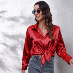 Autumn Women Solid Satin Shirt Long Sleeve Imitation Silk Loose Button Up Blouse Shirt Ladies Tops Fashion Clothing