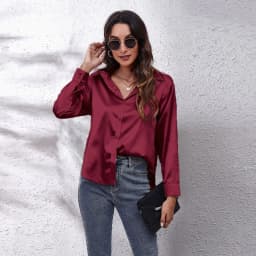 Autumn Women Solid Satin Shirt Long Sleeve Imitation Silk Loose Button Up Blouse Shirt Ladies Tops Fashion Clothing