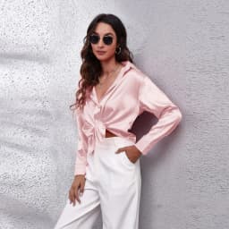 Autumn Women Solid Satin Shirt Long Sleeve Imitation Silk Loose Button Up Blouse Shirt Ladies Tops Fashion Clothing