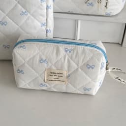 Fashion Blue Bow Quilted Women Cosmetic Bag Large Capacity Makeup Storage Handbag Travel Pouch 3 Type Ladies Zipper Makeup Bag