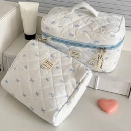 Fashion Blue Bow Quilted Women Cosmetic Bag Large Capacity Makeup Storage Handbag Travel Pouch 3 Type Ladies Zipper Makeup Bag