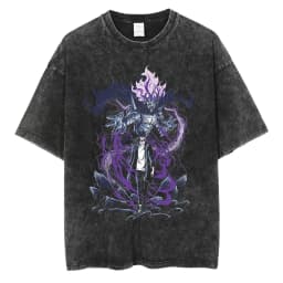 Men's Women's Vintage Washed Cotton T Shirt Streetwear Anime Solo Leveling Graphic Print Tops Harajuku Loose Short Sleeve Tees