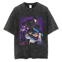 Men's Women's Vintage Washed Cotton T Shirt Streetwear Anime Solo Leveling Graphic Print Tops Harajuku Loose Short Sleeve Tees