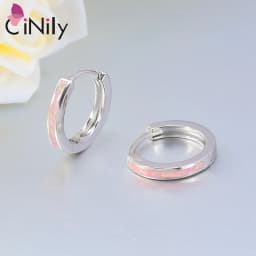 CiNily Simple Small Round Opal Hoop Earrings for Women 925 Sterling Silver Dainty Huggie Earrings Tiny Ear Jewelry Gifts 12mm