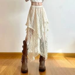Fairycore Lace Asymmetrical Skirt Women 2026 High Waist Vintage Y2K Boho Aesthetic Midi Skirt Summer Holiday Beach Outfits