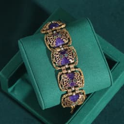 Vintage Bracelet for Women Antique Jewelry Purple Square Glass Gold Color Hollow Accessories New Luxury Charm Accessories Retro