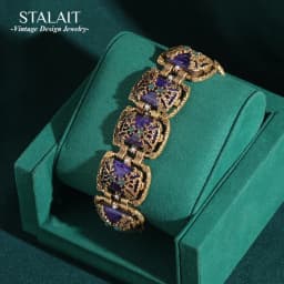 Vintage Bracelet for Women Antique Jewelry Purple Square Glass Gold Color Hollow Accessories New Luxury Charm Accessories Retro