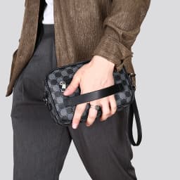 Fashion Business Shoulder Bag PU Leather Men Clutch Bag Wide Strap Crossbody Bag Designer Casual Male Messenger Pack Phone Purse
