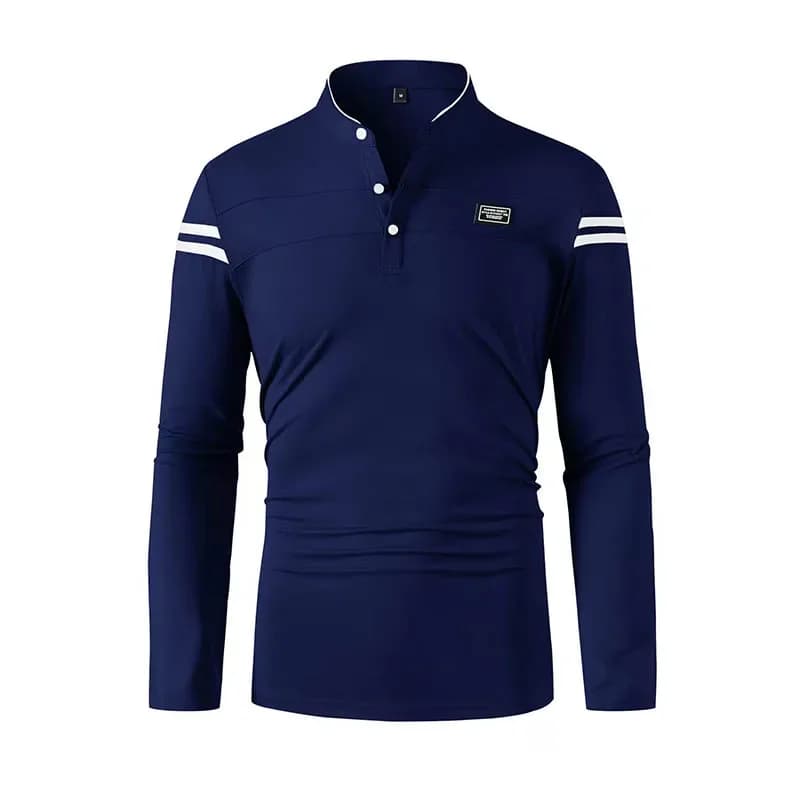 2025 Men's Casual Fashion Solid Color Long Sleeve Polo Shirt Stand up Collar Versatile Comfortable Top for Various Occasions