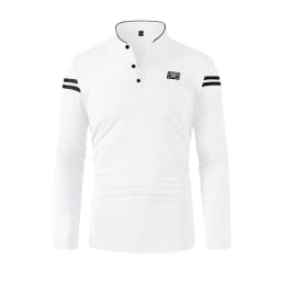 2025 Men's Casual Fashion Solid Color Long Sleeve Polo Shirt Stand up Collar Versatile Comfortable Top for Various Occasions