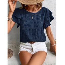 Top Women Solid Color Blouses O-Neck T-shirts Casual Fashion Ruffle Sleeves Vintage Female Shirts Grace Summer Streetwear