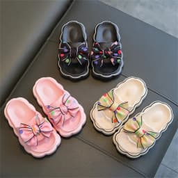 Kids Slippers Spring Autumn Girls Fashion Bow Non-slip Home Slippers Outside Home Thick Bottom Beach Sandals Slippers