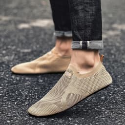 YRZL Air Mesh Loafers Breathable Non Slip Casual Shoes Lightweight Comfortable Grey Black Fashion Driving Office Shoes for Men