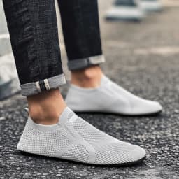 YRZL Air Mesh Loafers Breathable Non Slip Casual Shoes Lightweight Comfortable Grey Black Fashion Driving Office Shoes for Men
