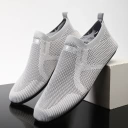 YRZL Air Mesh Loafers Breathable Non Slip Casual Shoes Lightweight Comfortable Grey Black Fashion Driving Office Shoes for Men