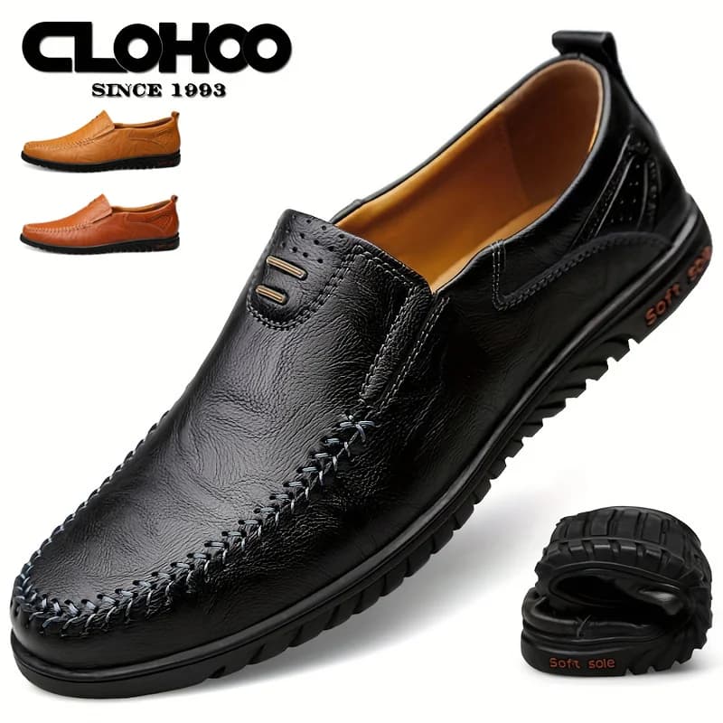 CLOHOO Men's Comfortable Soft-Soled Slip-On Loafers Versatile Casual Business Formal Leather Shoes