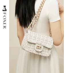 FOXER Fabric Women's Chain Shoulder Bag Summer Small Flap Bag PU Female Fashion Crossbody Bag Purse Gift for Wife,Girlfriend