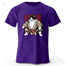 Sumo Cat Print 100% Cotton T-Shirt, Soft & Breathable Round Neck Short Sleeve Tee, Unisex Fun & Cultural Style