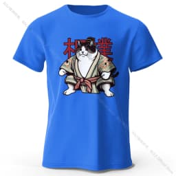 Sumo Cat Print 100% Cotton T-Shirt, Soft & Breathable Round Neck Short Sleeve Tee, Unisex Fun & Cultural Style