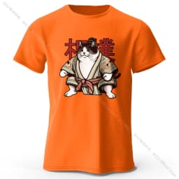 Sumo Cat Print 100% Cotton T-Shirt, Soft & Breathable Round Neck Short Sleeve Tee, Unisex Fun & Cultural Style