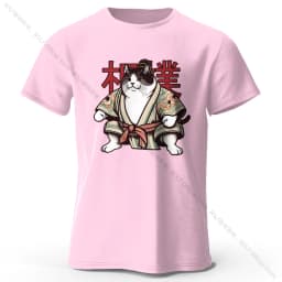 Sumo Cat Print 100% Cotton T-Shirt, Soft & Breathable Round Neck Short Sleeve Tee, Unisex Fun & Cultural Style