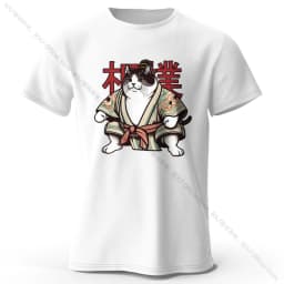Sumo Cat Print 100% Cotton T-Shirt, Soft & Breathable Round Neck Short Sleeve Tee, Unisex Fun & Cultural Style