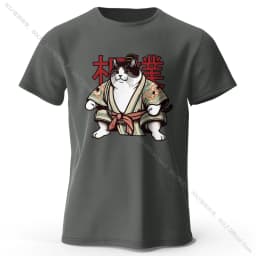 Sumo Cat Print 100% Cotton T-Shirt, Soft & Breathable Round Neck Short Sleeve Tee, Unisex Fun & Cultural Style