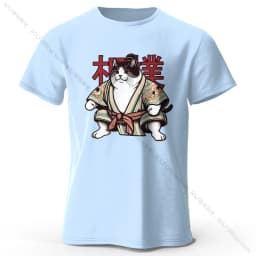 Sumo Cat Print 100% Cotton T-Shirt, Soft & Breathable Round Neck Short Sleeve Tee, Unisex Fun & Cultural Style