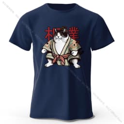 Sumo Cat Print 100% Cotton T-Shirt, Soft & Breathable Round Neck Short Sleeve Tee, Unisex Fun & Cultural Style