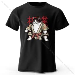 Sumo Cat Print 100% Cotton T-Shirt, Soft & Breathable Round Neck Short Sleeve Tee, Unisex Fun & Cultural Style