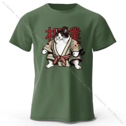 Sumo Cat Print 100% Cotton T-Shirt, Soft & Breathable Round Neck Short Sleeve Tee, Unisex Fun & Cultural Style