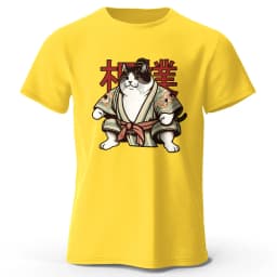 Sumo Cat Print 100% Cotton T-Shirt, Soft & Breathable Round Neck Short Sleeve Tee, Unisex Fun & Cultural Style