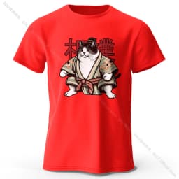 Sumo Cat Print 100% Cotton T-Shirt, Soft & Breathable Round Neck Short Sleeve Tee, Unisex Fun & Cultural Style