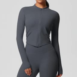 Zipper Jacket Women Crop Top Seamless Yoga Jacket Solid Sports Top Long Sleeve Running Shirts Quick Dry Fitness Gym Sport Wear