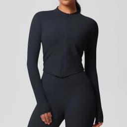 Zipper Jacket Women Crop Top Seamless Yoga Jacket Solid Sports Top Long Sleeve Running Shirts Quick Dry Fitness Gym Sport Wear