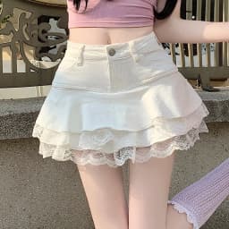 2025 Summer Mini Y2K Denim Skirt Women Fashion Streetwear Ruffles Kawaii Lace Skirts Shorts Preppy School Pleated Jeans Skirt