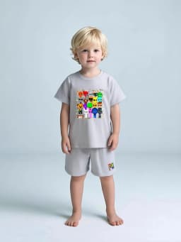 2PCS boys' short sleeved shorts set - printed pattern, suitable for boys aged 3-7- perfect choice for casual and playful wear