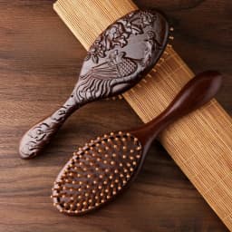 1pc Sandalwood Hand Carved Air Cushion Comb with Bamboo Teeth, Oval Scalp Massage Brush for All Hair Types, Wooden Hair Styling