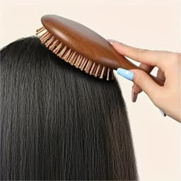 1pc Sandalwood Hand Carved Air Cushion Comb with Bamboo Teeth, Oval Scalp Massage Brush for All Hair Types, Wooden Hair Styling