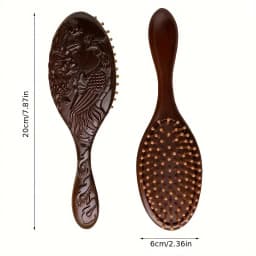 1pc Sandalwood Hand Carved Air Cushion Comb with Bamboo Teeth, Oval Scalp Massage Brush for All Hair Types, Wooden Hair Styling