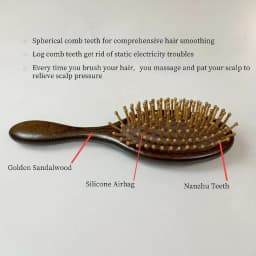 1pc Sandalwood Hand Carved Air Cushion Comb with Bamboo Teeth, Oval Scalp Massage Brush for All Hair Types, Wooden Hair Styling