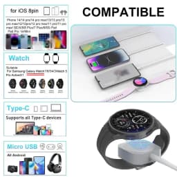 4 in 2 USB Charger Cable for Samsung Galaxy Watch 7/6/5 Pro/4/3 Charging Dock,USB Type C Cord for S23/S22/S20 Phone & Micro USB