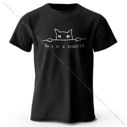 Minimalist Line Art Cat Print 100% Cotton T-Shirt, Soft & Breathable Round Neck Short Sleeve Tee, Unisex Simple & Stylish