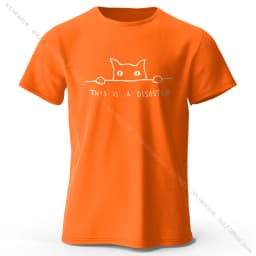 Minimalist Line Art Cat Print 100% Cotton T-Shirt, Soft & Breathable Round Neck Short Sleeve Tee, Unisex Simple & Stylish