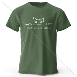 Minimalist Line Art Cat Print 100% Cotton T-Shirt, Soft & Breathable Round Neck Short Sleeve Tee, Unisex Simple & Stylish